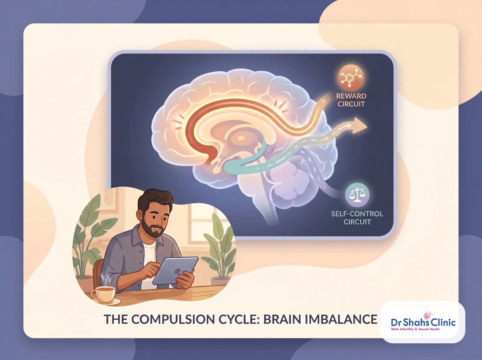 Diagram of the brain's reward and self-control circuits, showing why compulsive habits override willpower
