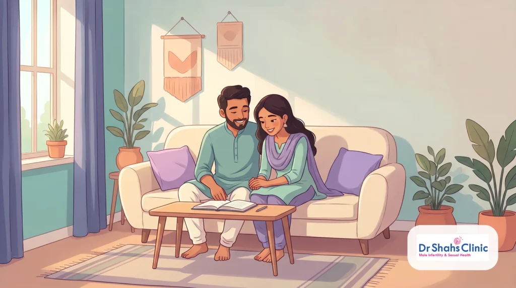 A hopeful young Indian couple at home planning to start a family