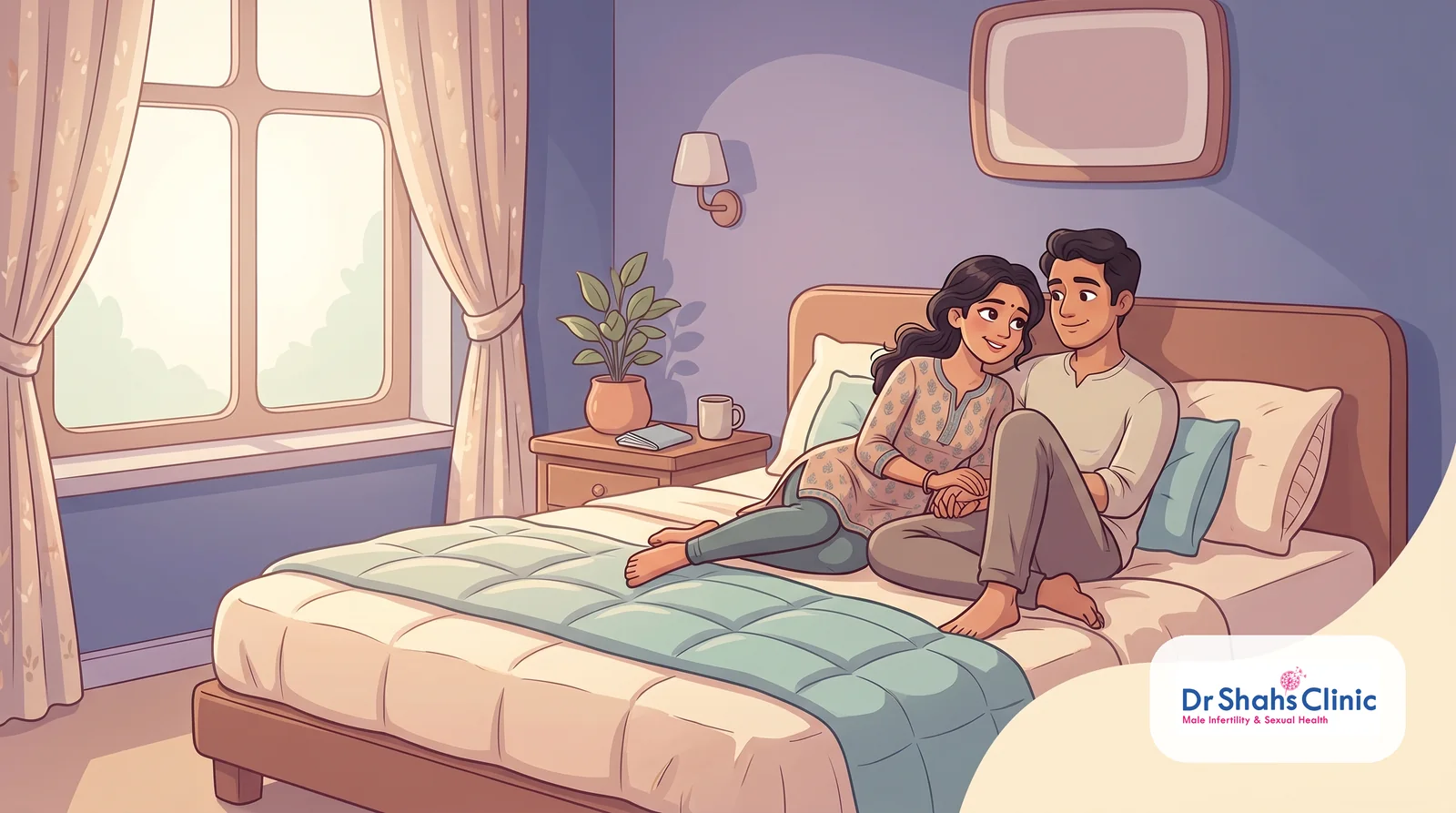 A reassured young Indian couple resting close together at home after intimacy
