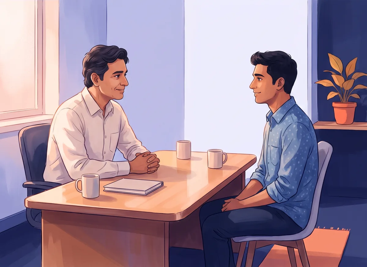 Get a lump on the testicle checked by an andrologist A reassuring andrologist consultation where a relieved young man has a scrotal lump examined, ending the worry with a confident diagnosis