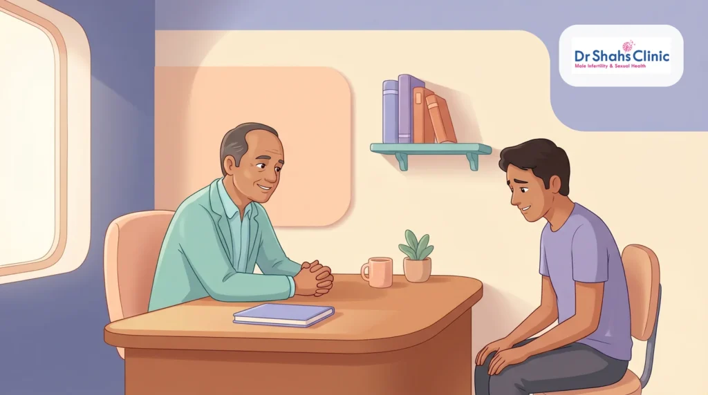 A young man reassured by an andrologist that prone masturbation can be stopped