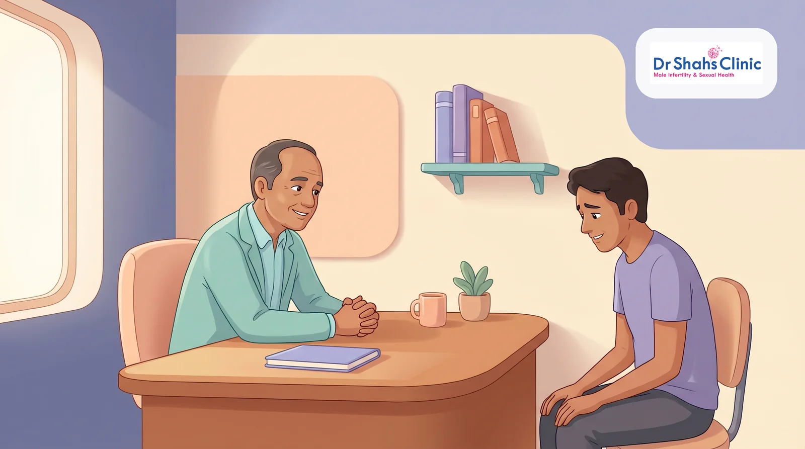 A young man reassured by an andrologist that prone masturbation can be stopped