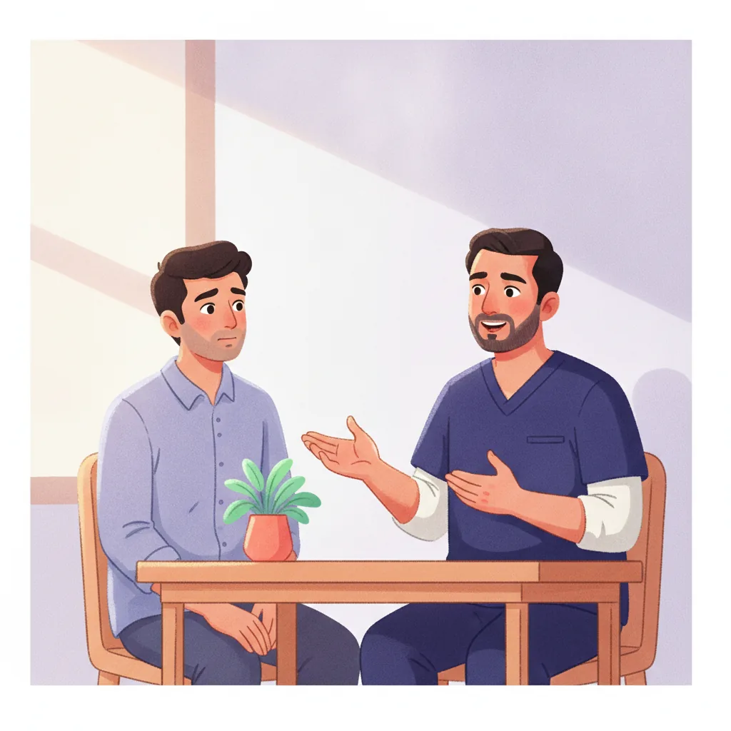 Book a consultation with Dr Shah A warm, reassuring andrology consultation between Dr Shah and a younger male patient about a semen report showing pus cells