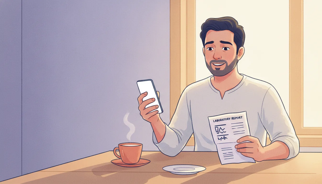 Pus cells in semen — what your report really means A relatable Indian man in early morning light reading his semen analysis and realising his pus cells in semen are within the normal range and usually harmless