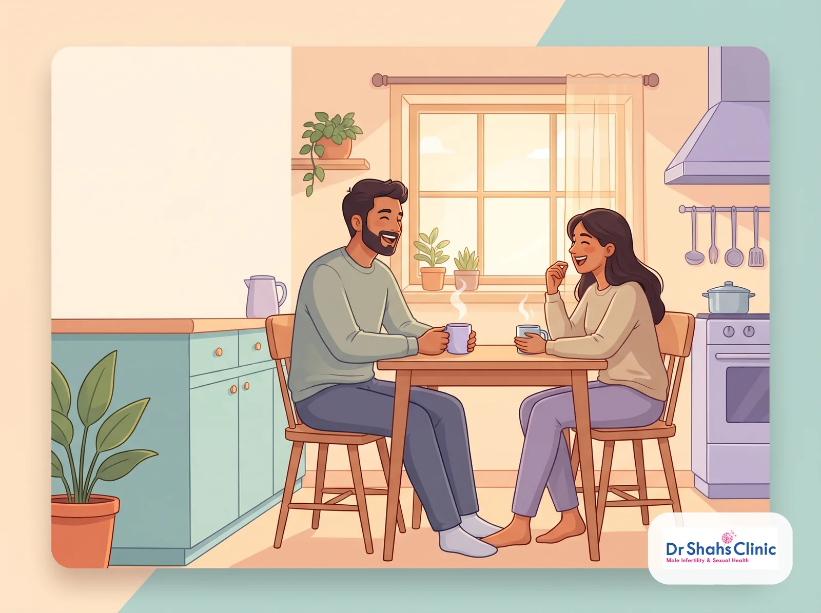 A relaxed, happy couple sharing an unpressured, spontaneous moment over coffee