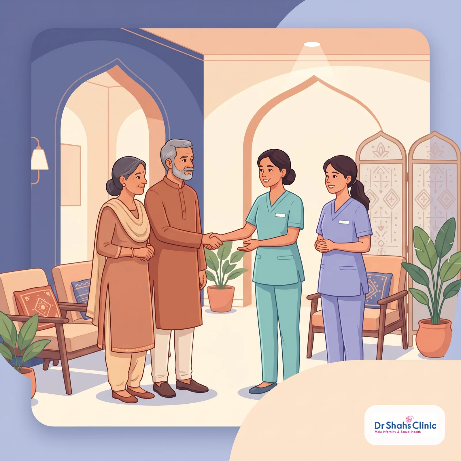 A reassured couple welcomed at Dr Shah's Chennai clinic for sexless marriage treatment