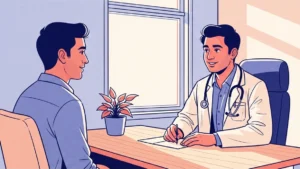A man discussing balanitis symptoms with an andrologist in a Chennai consulting room