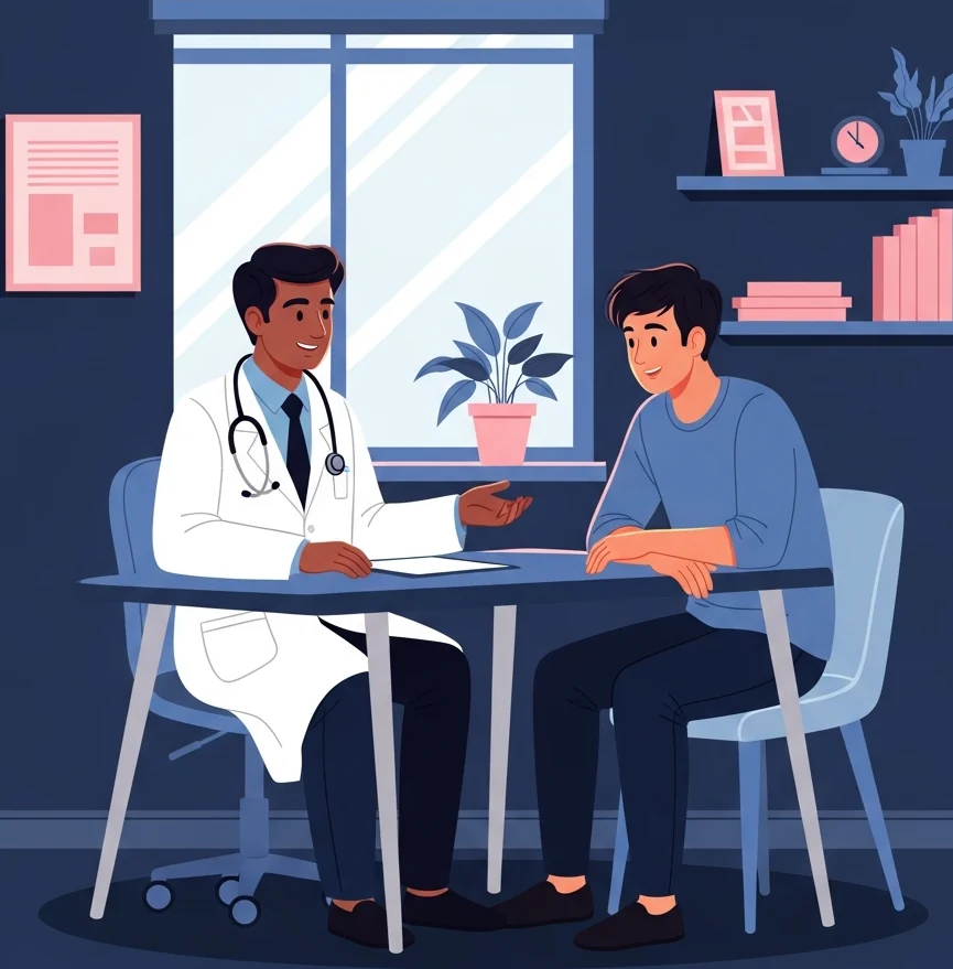 Talk to Dr Shah about lasting longer instead of masturbating before sex A Chennai andrologist reassuring a young man that lasting longer is treatable, not a matter of masturbating before sex