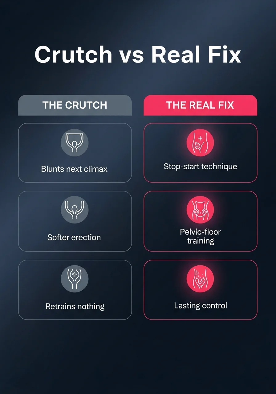 Does masturbation before sex increase sex time, or is it just a crutch? Crutch versus real fix: why masturbating before sex is a workaround while stop-start and pelvic-floor training build lasting control