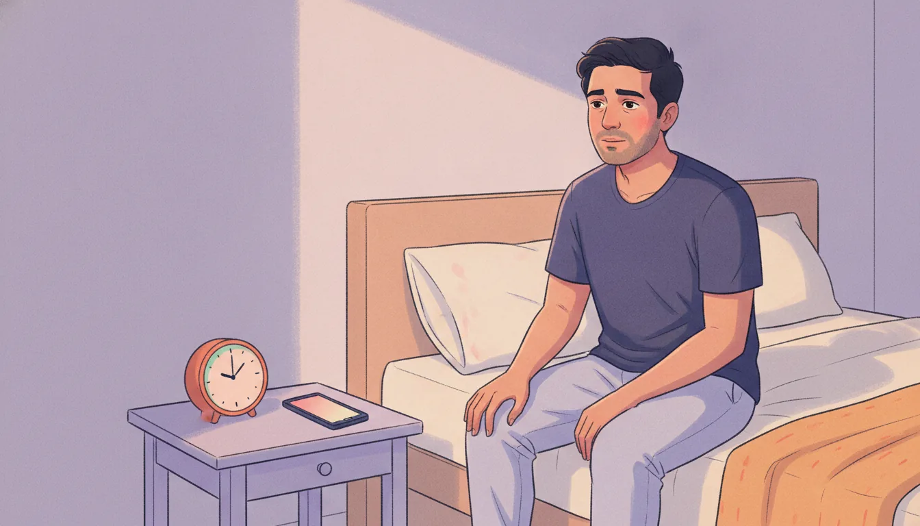 Does masturbation before sex increase sex time? A thoughtful young Indian man sitting on the edge of his bed in warm evening light, wondering whether masturbating before sex will help him last longer