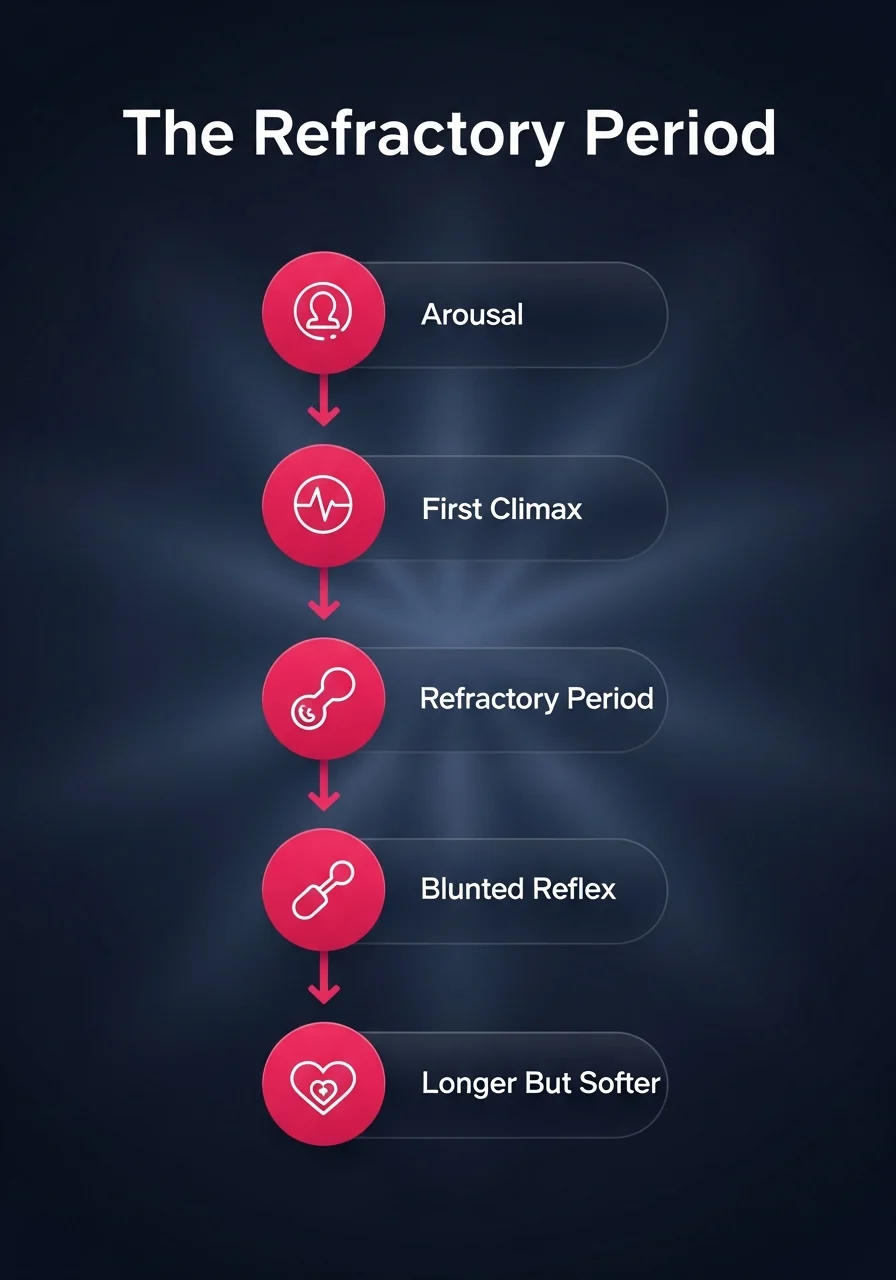 The refractory period behind masturbation before sex and sex time Refractory period diagram showing why masturbating before sex only stretches a longer but softer second round