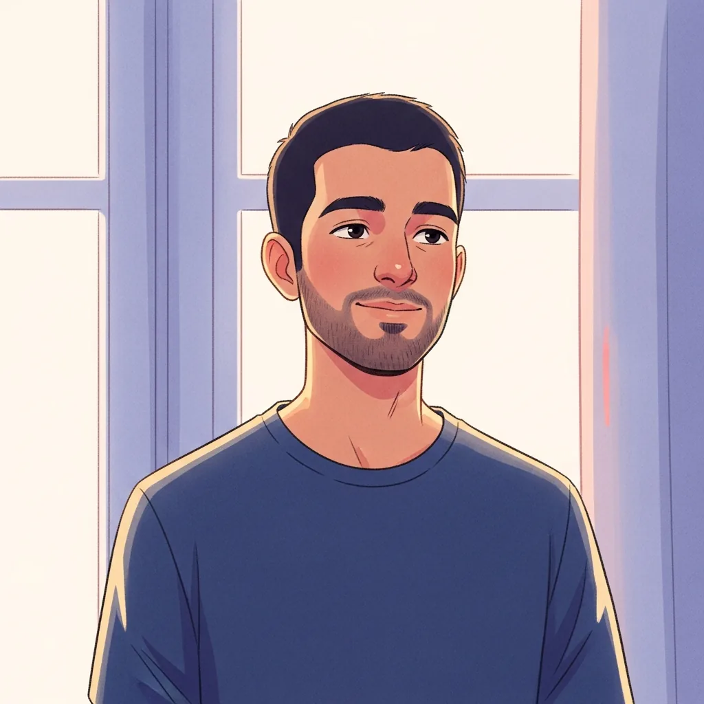 A calm, reassured man by a window — small penis syndrome is about anxiety, not anatomy