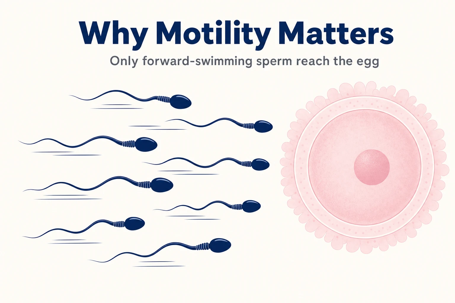 Why sperm motility matters for sperm quality — vector illustration of forward-swimming sperm reaching the egg to conceive