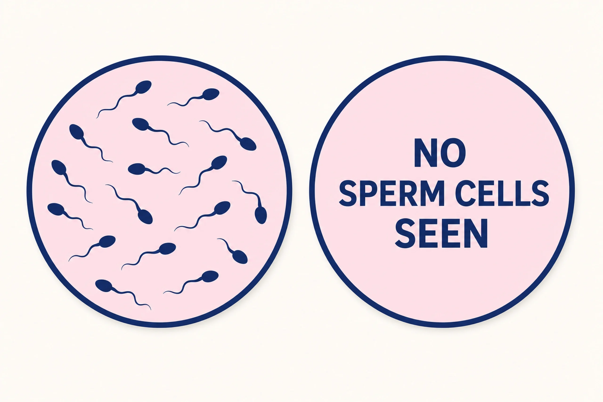 Microscope comparison for azoospermia: one slide showing many sperm cells, the other empty with no sperm cells seen