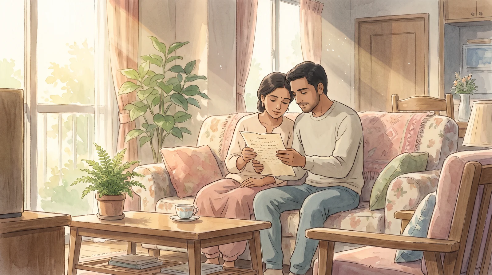 Trying to conceive: an Indian couple reading a semen analysis report together, the first step in male fertility testing